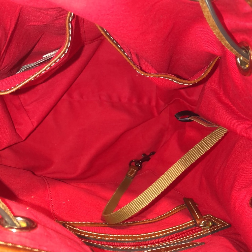 DOONEY BOURKE Honey Suede Bucket Bag w/ Brown Leather Drawstring Tassel Pull - Picture 13 of 17